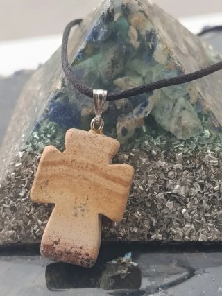 OFERTA!!! Colgante Cruz de Piedra jaspe tierra