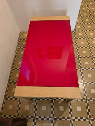 Mesa de Centro Elevable Madera y Cristal Rojo