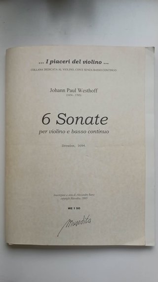 WESTHOFF: 6 Sonate violino e b.c. Musedita