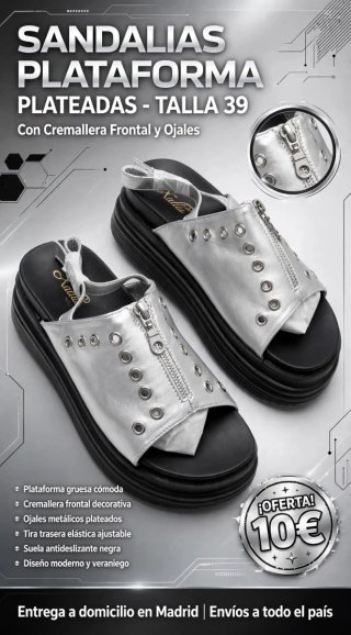 Sandalias Plataforma Plateadas Talla 37