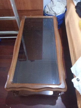 Mesa de salón madera y cristal