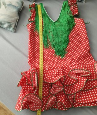 Traje Flamenca Niña Rojo Lunares Verdes