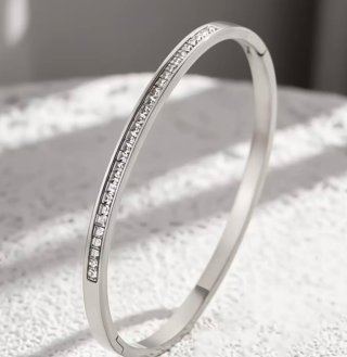 Pulsera Rígida bañada Oro 18k blanco con Circonita