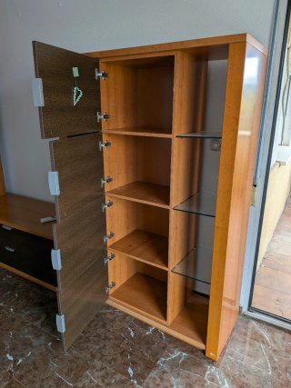 Mueble salón TV madera y cristal