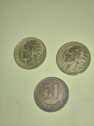 3 Monedas República Española 1937 (1 pts y 50 cts)