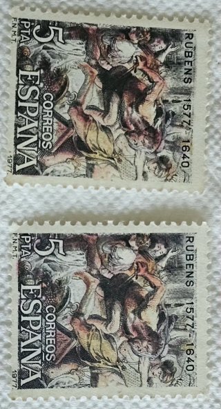 2 Sellos de España 5 Ptas Rubens 1977