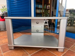 Mesa TV cristal y metal auxiliar televisión.