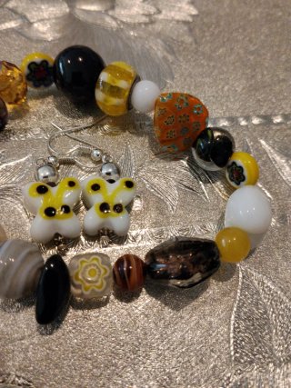 Conjunto Murano Mariposas Perlas y Murrina