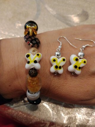 Conjunto Murano Mariposas Perlas y Murrina