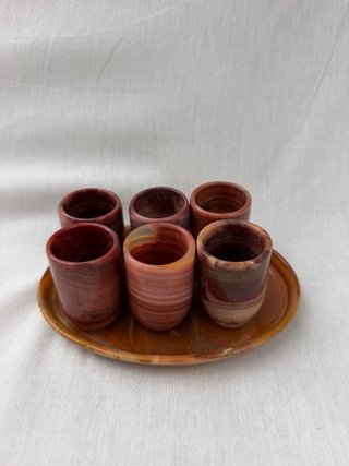 Conjunto 6 Vasos Chupito Onix Marrón y Rojo