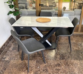 Mesa Comedor de lujo Blanco + 4 Sillas Gris NUEVO