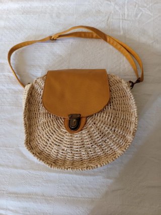 Bolso de Paja y Piel Mostaza