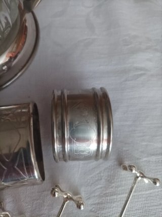 Servicio de mesa vintage metal y cristal