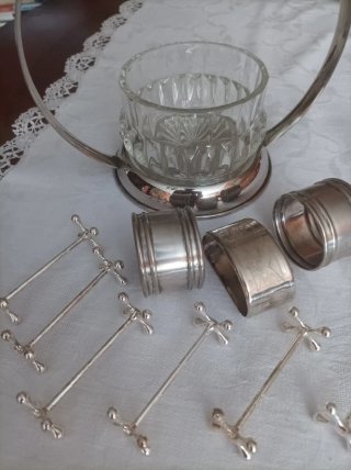 Servicio de mesa vintage metal y cristal