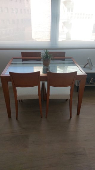 Mesa comedor madera y cristal