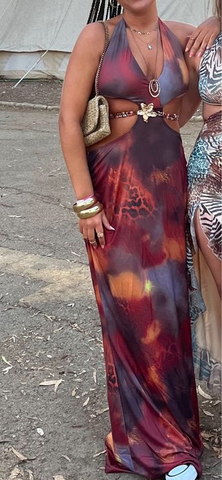 Vestido Largo Estampado con Aberturas