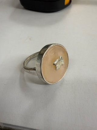 Anillo grande plateado oso rosa pastel retro