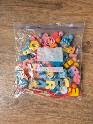 Juego Enhebrar Madera Letras Números