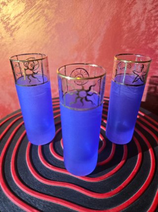 3 bicchieri Sonia Ghorbel vintage blu e oro❗-10%❗
