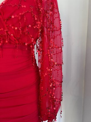 Vestido rojo drapeado lentejuelas