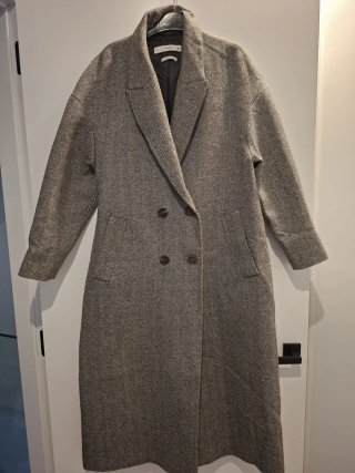 Abrigo Largo de Lana Mango Gris Talla L