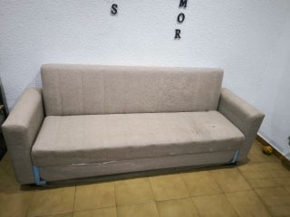 Sofá Cama 3 Plazas Beige. Cama individual