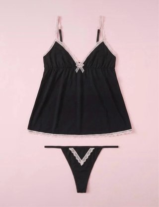 Conjunto de Lencería Negro con Encaje