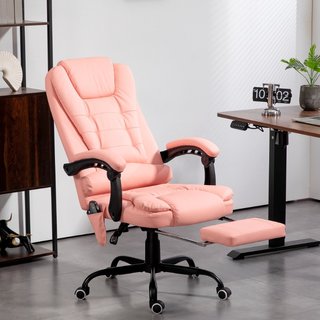 Silla oficina sillón masaje polipiel 7 puntos rosa