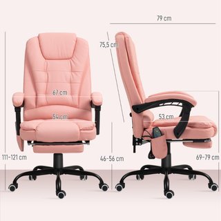 Silla oficina sillón masaje polipiel 7 puntos rosa