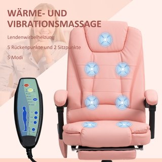 Silla oficina sillón masaje polipiel 7 puntos rosa