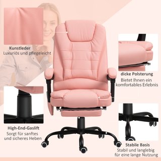 Silla oficina sillón masaje polipiel 7 puntos rosa