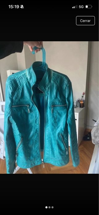 Chaqueta cuero mujer color turquesa