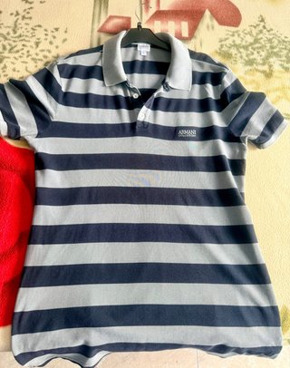 Polo Armani Talla L Rayas Azul/Gris