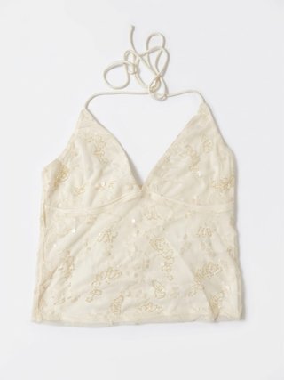 Top lentejuelas beige y dorado