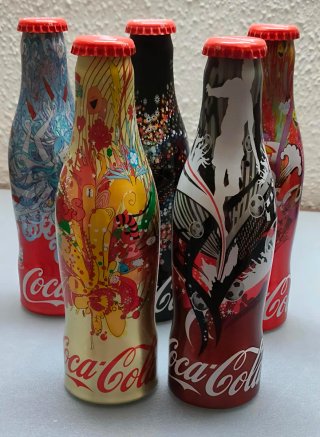Bottiglie Metalliche Decorate Coca-Cola (5 Unità)