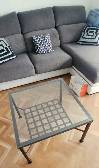 Mesa de centro cuadrada cristal y metal