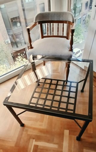 Mesa de centro cuadrada cristal y metal
