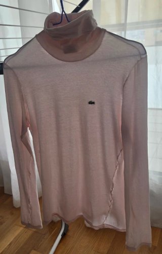 Jersey Lacoste cuello alto, manga larga rosa mujer