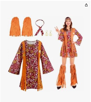 Disfraz hippie mujer años 60 70 talla XXL