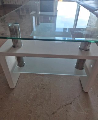 Mesa de centro cristal y metal Porter