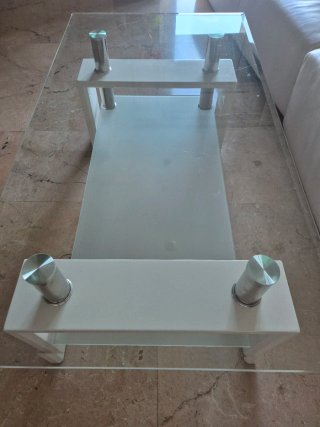 Mesa de centro cristal y metal Porter