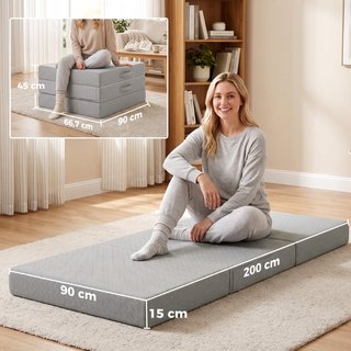 Colchón plegable futón espuma 200x90 cm gris claro