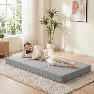 Colchón plegable futón espuma 200x90 cm gris claro