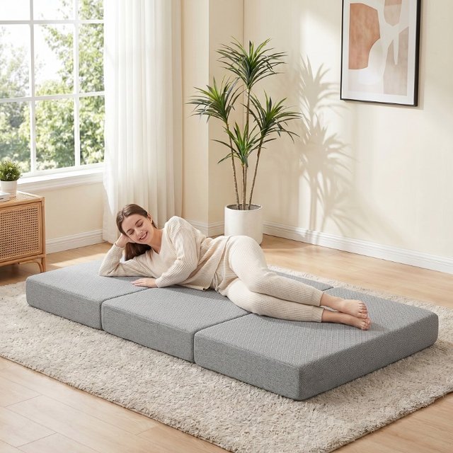 Colchón plegable futón espuma 200x90 cm gris claro