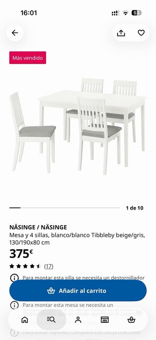 Mesa extensible IKEA NÄSINGE y 4 sillas