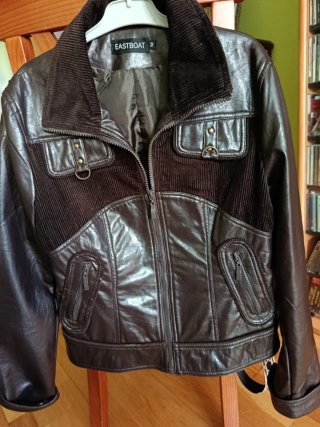 Chaqueta efecto piel y pana marrón Talla S