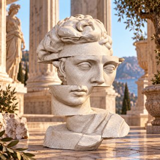 Busto Griego Fragmentado 3D en Mármol