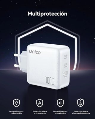 Cargador Unico USB C 100W 3 Puertos GaN Cargador r