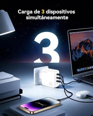 Cargador Unico USB C 100W 3 Puertos GaN Cargador r