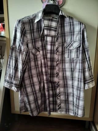 Camisa PANDA cuadros blanco, negro y gris